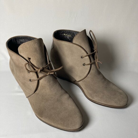 Stuart Weitzman Taupe Suede Hidden-Wedge Lace-Up Boot - Picture 4 of 8